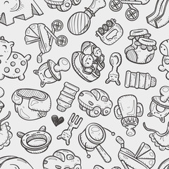 seamless doodle baby toy pattern