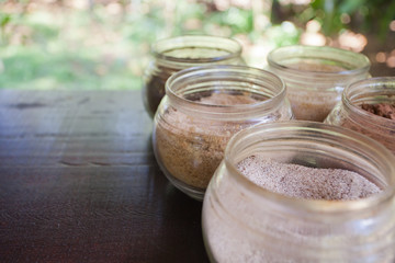 Open jars with spices