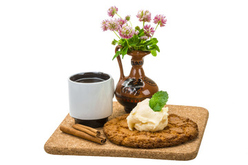 Breakfast wirh coffee and cookie