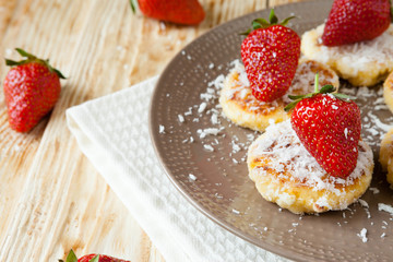 cheese dessert with ripe strawberries