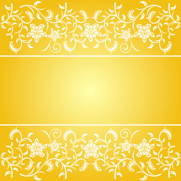 Yellow background baroque vector with flowers