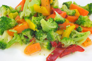 Healthy vegetables on plate in oil