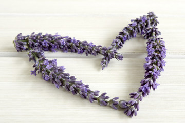 Heart of lavender on a white table