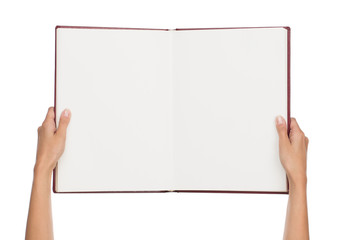 Female hands holding blank book