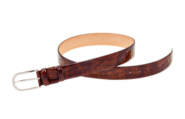 Brown leather male belt isolated on white background