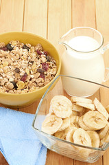 Delicious and healthy cereal in bowl with milk