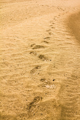 Traces of the shoe on a sand dune in the desert