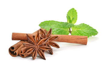 Sticks of cinnamon with mint and anise