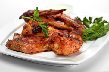 Hot Meat Dishes - Grilled Chicken Wings with Red Spicy Sauce