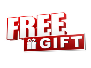 free gift with present box symbol in red white banner - letters