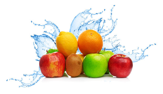 Fruit mix in water splash