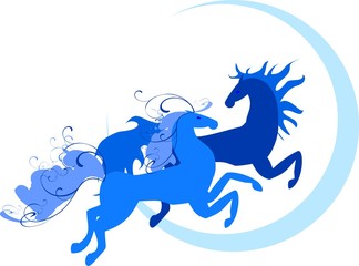 Two blue horses - symbol of 2014 year