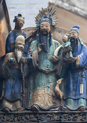 Fototapeta premium Ceramic figurines decorate Thien Hau Pagoda in Saigon.