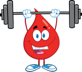 Red Blood Drop Cartoon Character Lifting Weights