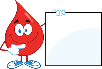 Red Blood Drop Cartoon Character Showing A Blank Sign