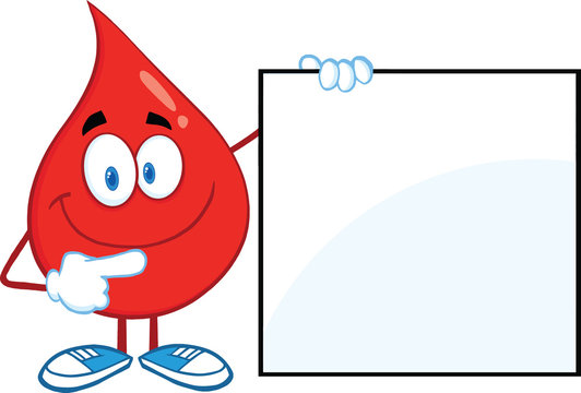 Red Blood Drop Cartoon Character Showing A Blank Sign Stock Vector | Adobe  Stock
