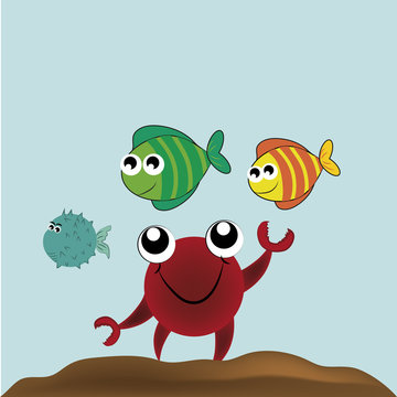 happy crab and his friends