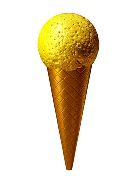 golden ice cream cone with icecream ball