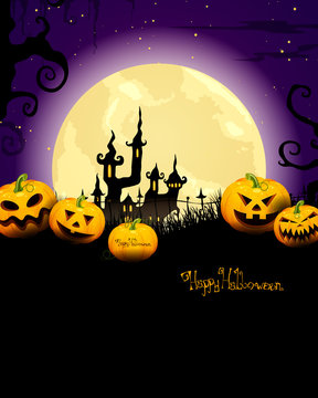 Vector Halloween Background with Pumpkins