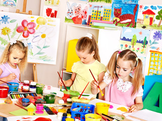 Children painting  at school.