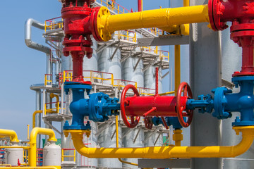 Gas compressor station in Ukraine in bright sunny summer day