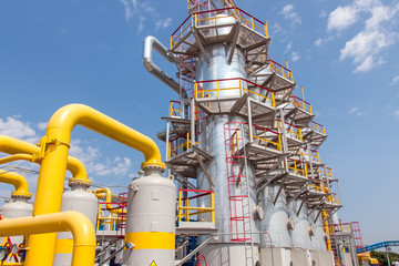 Gas compressor station in Ukraine in bright sunny summer day