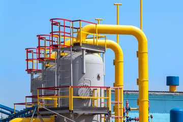 Gas compressor station in Ukraine in bright sunny summer day