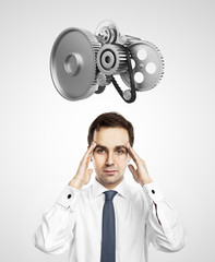 businessman with gears