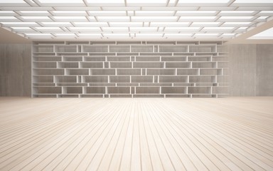  Abstract interior. Stylish white shelves against the concrete a