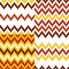 Ensemble de motifs sans soudure ethniques géométriques abstraits, rouge et jaune
