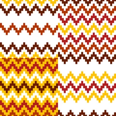 Photo sur Aluminium Zigzag Ensemble de motifs sans soudure ethniques géométriques abstraits, rouge et jaune