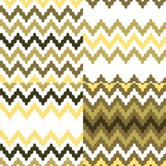 Papier Peint photo Lavable Zigzag Ensemble de motifs sans soudure ethniques géométriques abstraits, vert-jaune