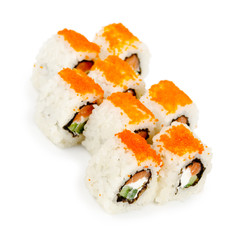 traditional fresh japanese sushi rolls on a white background