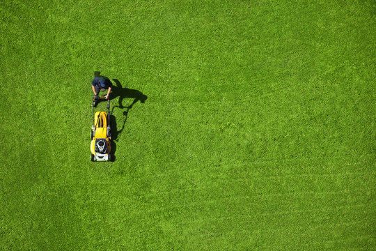 A Man Mowing The Lawn