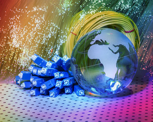 world map technology style against fiber optic background