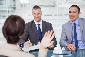 Brown haired woman having an interview
