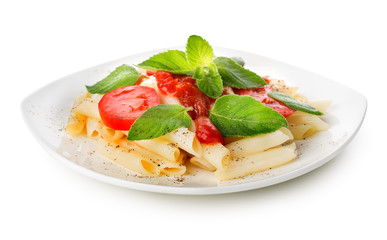 Pasta with ketchup and greens