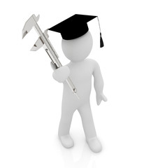 3d man in graduation hat with vernier caliper