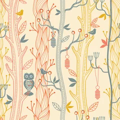 Wall murals Birds in the wood Forest seamless pattern