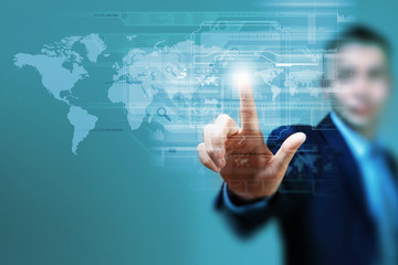 Businessman touching icon