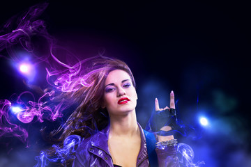 Rock passionate girl with black wings