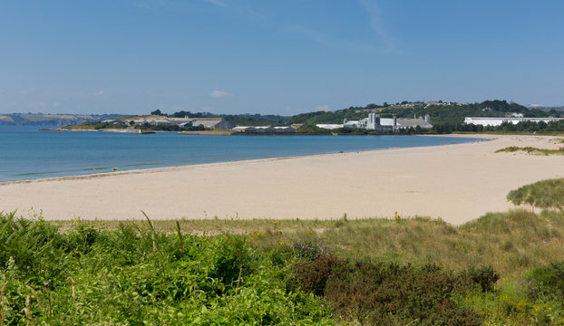 Par sandy beach and blue sea Cornwall England
