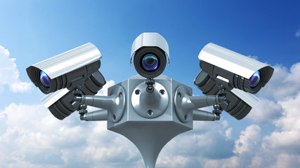 surveillance cameras on sky background - 55107450