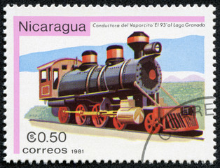 stamp printed in Nicaragua shows locomotive