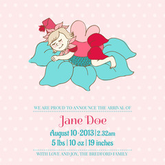 Baby Arrival or Shower Card - with Sleeping Fairy Girl