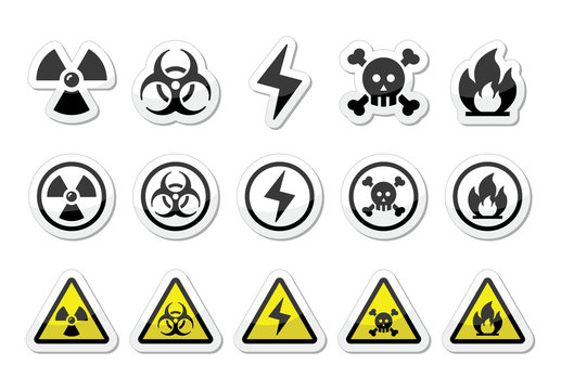 Danger, risk, warning icons set