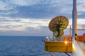 Satellite dish on offshore platform