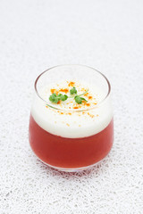 bilayer tomato panna cotta with pepper and yogurt