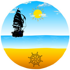boat with rudder on the beach vector illustration