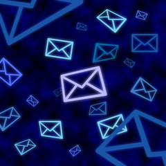 Email message icons floating in blue cyberspace